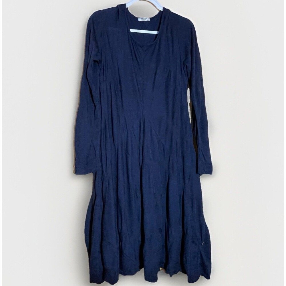 Banana Blue Australia Dress L Navy Crinkle Tiered Lagenlook Flowy **Repaired**